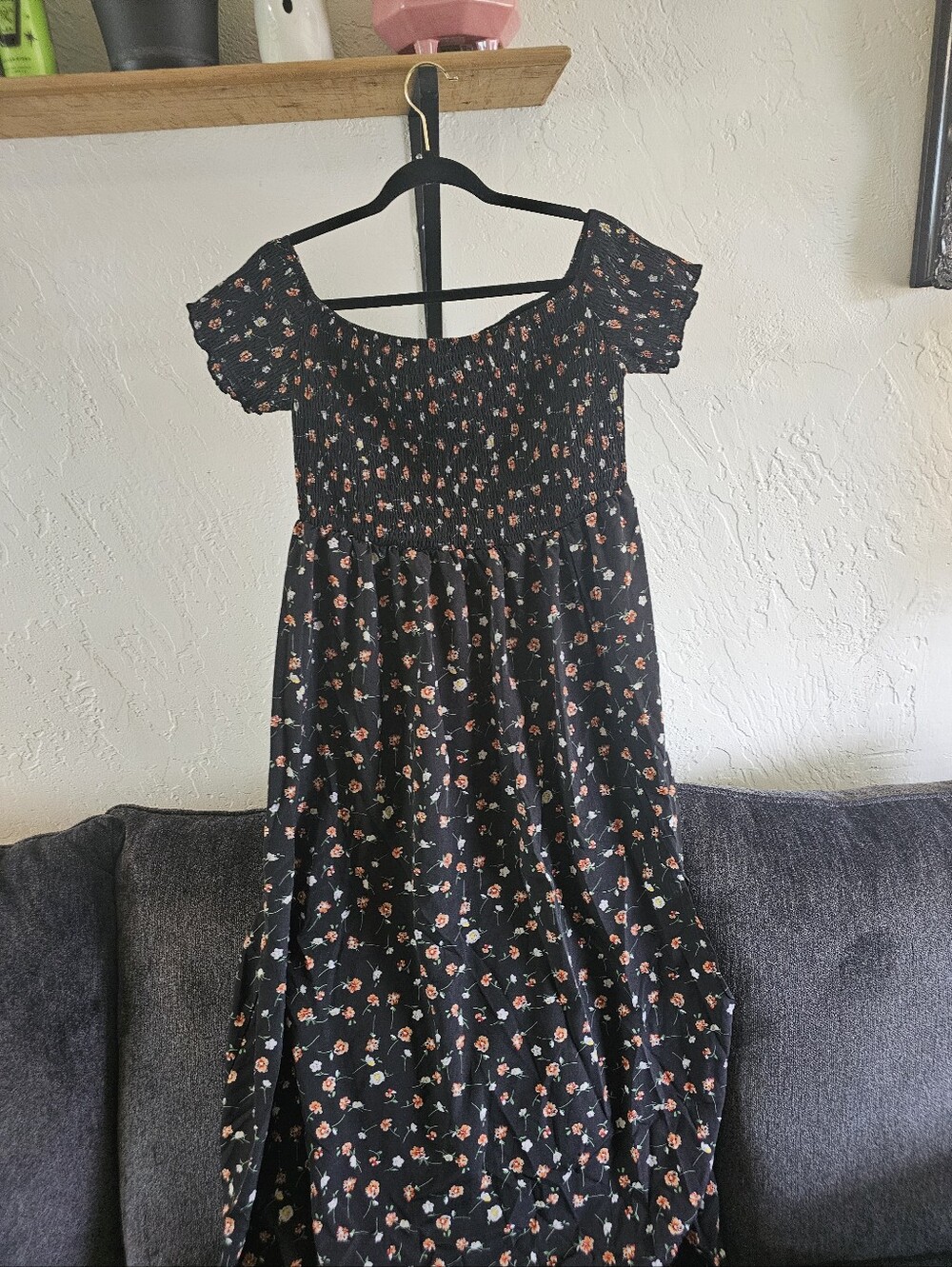 SHEIN Black Off-Shoulder Floral Maxi Dress with Side Slit - Picture 4 of 6